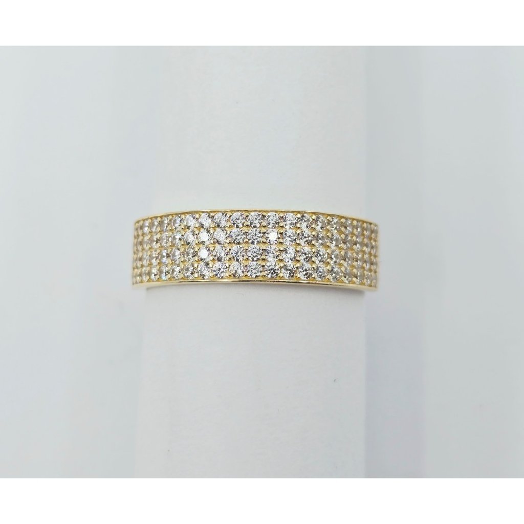 Unique 14k Karat Solid Yellow Gold Designer 4 Row Cz Wide Band Ring  Size 1050